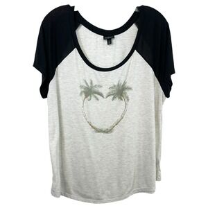 Torrid Plus Size 2X Top Grey Black Raglan Tee Palm Tree‎ Beachy Coastal 171